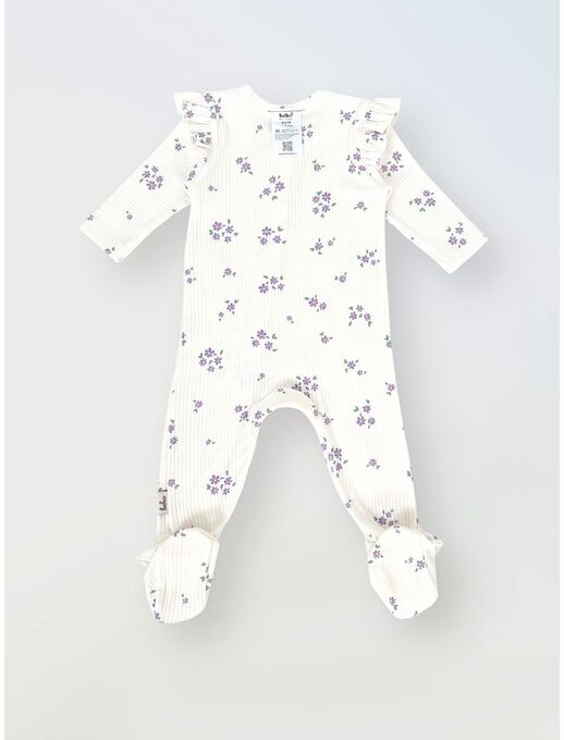 Нательный хлопковый комбинезон слип на молнии Bebo с закрытыми ножками и антицарапками, цвет незабудки