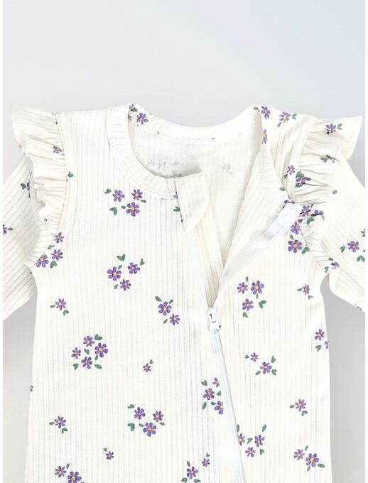 Нательный хлопковый комбинезон слип на молнии Bebo с закрытыми ножками и антицарапками, цвет незабудки