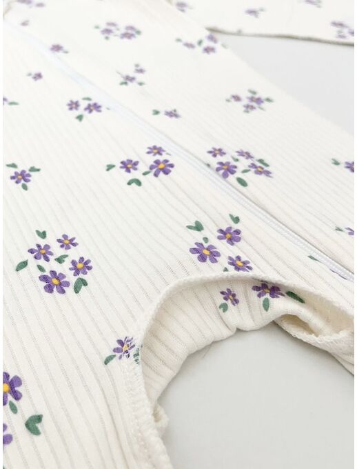 Нательный хлопковый комбинезон слип на молнии Bebo с закрытыми ножками и антицарапками, цвет незабудки