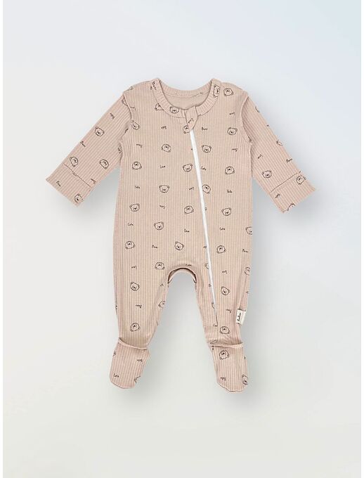 Нательный хлопковый комбинезон слип на молнии с закрытыми ножками и антицарапками для новорожденных и малышей Bebo, расцветка Мишки