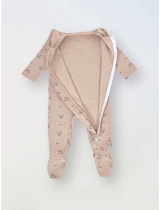 Нательный хлопковый комбинезон слип на молнии с закрытыми ножками и антицарапками для новорожденных и малышей Bebo, расцветка Мишки