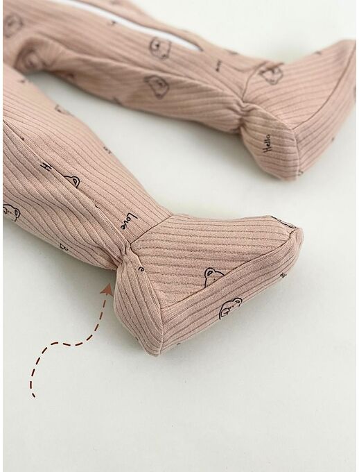 Нательный хлопковый комбинезон слип на молнии с закрытыми ножками и антицарапками для новорожденных и малышей Bebo, расцветка Мишки