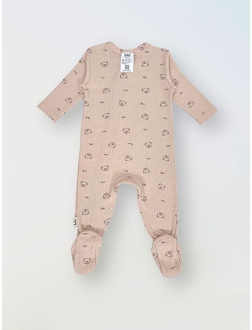 Нательный хлопковый комбинезон слип на молнии с закрытыми ножками и антицарапками для новорожденных и малышей Bebo, расцветка Мишки