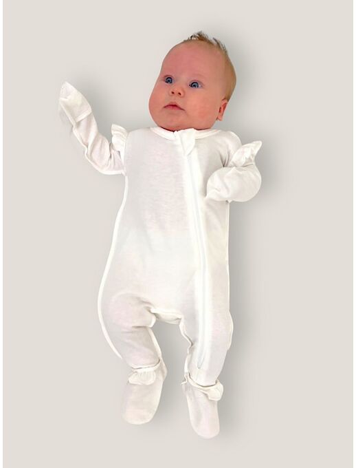 Теплый слип на молнии с рюшами и антицарапками, молочный, Расцветка одежды: Молочный, Выбрать размер: 56, изображение 2