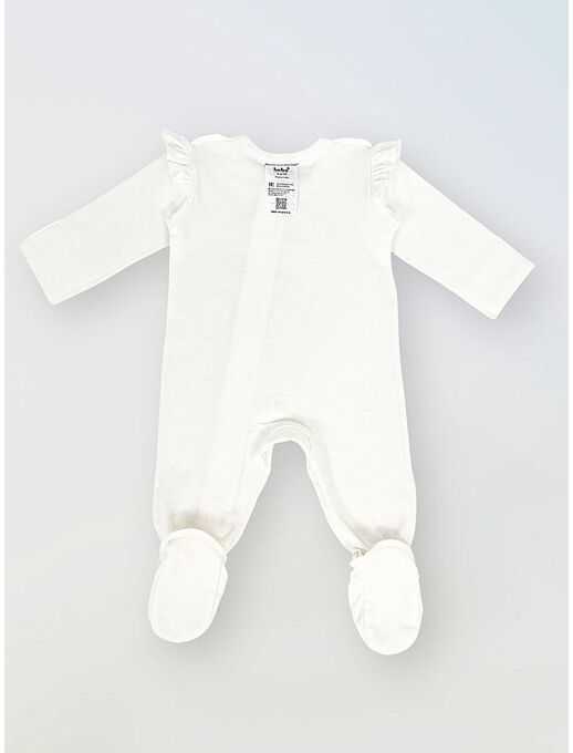 Нательный теплый хлопковый комбинезон Bebo с рюшами - слип из тонкого футера с начесом с закрытыми ножками и антицарапками Термобелье для новорожденного