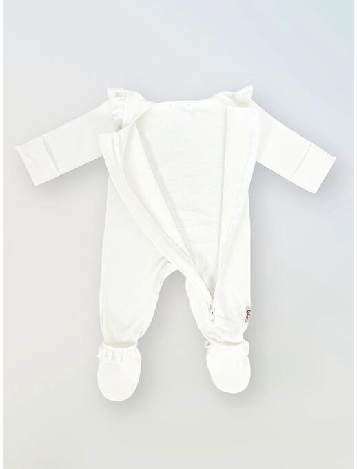 Нательный теплый хлопковый комбинезон Bebo с рюшами - слип из тонкого футера с начесом с закрытыми ножками и антицарапками Термобелье для новорожденного