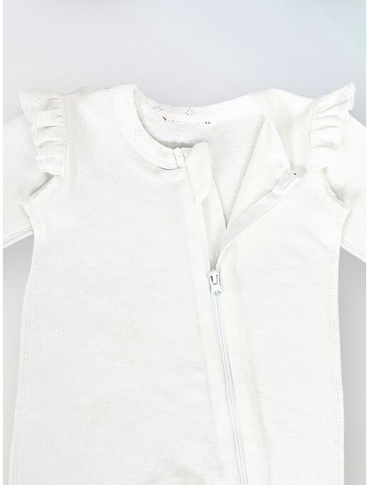 Нательный теплый хлопковый комбинезон Bebo с рюшами - слип из тонкого футера с начесом с закрытыми ножками и антицарапками Термобелье для новорожденного