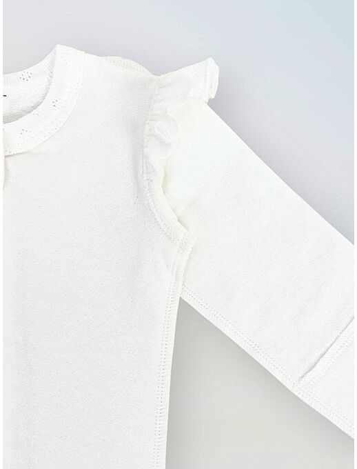 Нательный теплый хлопковый комбинезон Bebo с рюшами - слип из тонкого футера с начесом с закрытыми ножками и антицарапками Термобелье для новорожденного