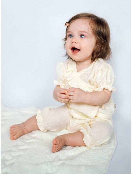 Муслиновая распашонка с коротким рукавом, Экрю