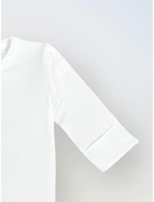 Теплый слип для новорожденного из футера с антицарапками, Молочный