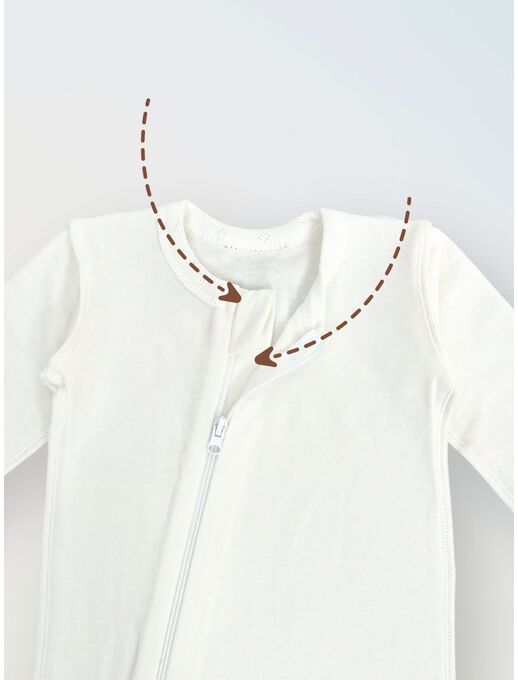 Теплый слип для новорожденного из футера с антицарапками, Молочный