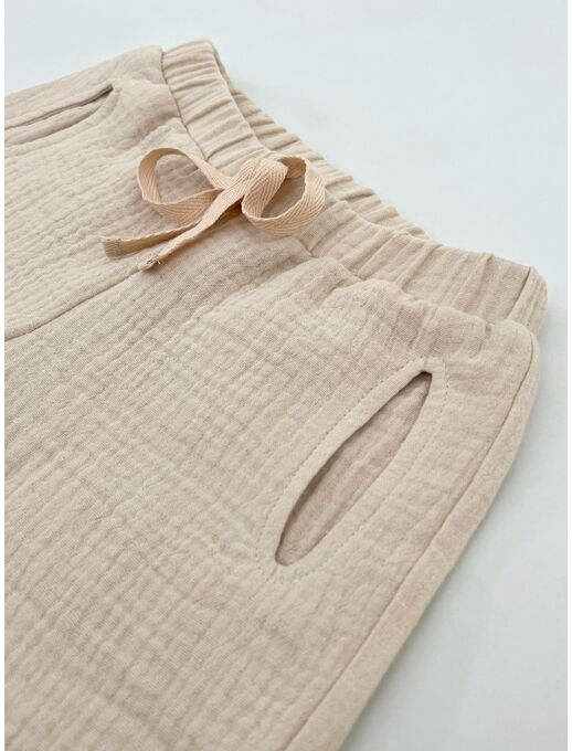 Штанишки с карманами из муслина, цвет Светло-бежевый