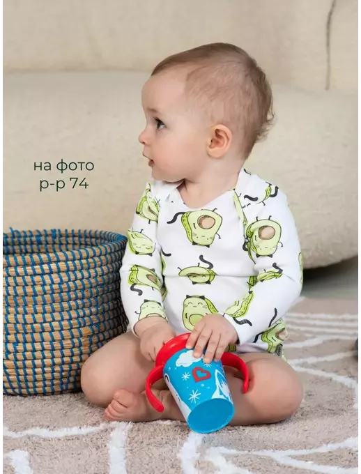 Боди Bebo для малышей с длинным рукавом, Авокадо-котикиБоди Bebo для малышей с длинным рукавом, Авокадо-котикиБоди Bebo для малышей с длинным рукавом, Авокадо-котики