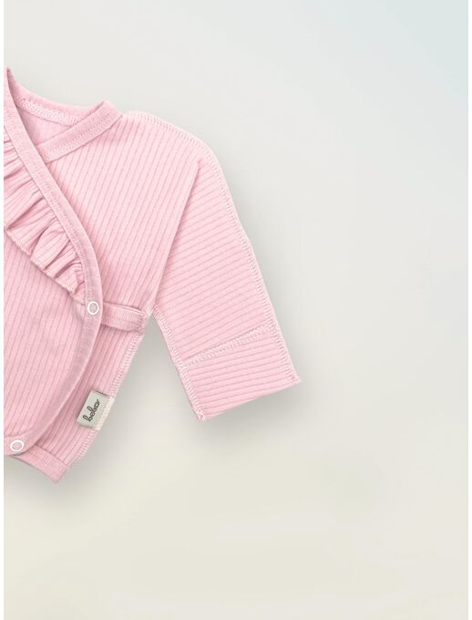 Распашонка в рубчик для новорожденных на кнопках, Чайная роза