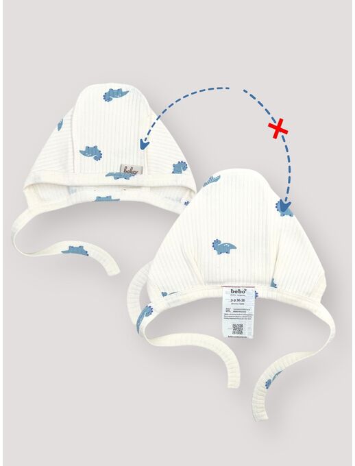 Чепчик Bebo в рубчик, шапочка для новорожденного, Мини Дино
