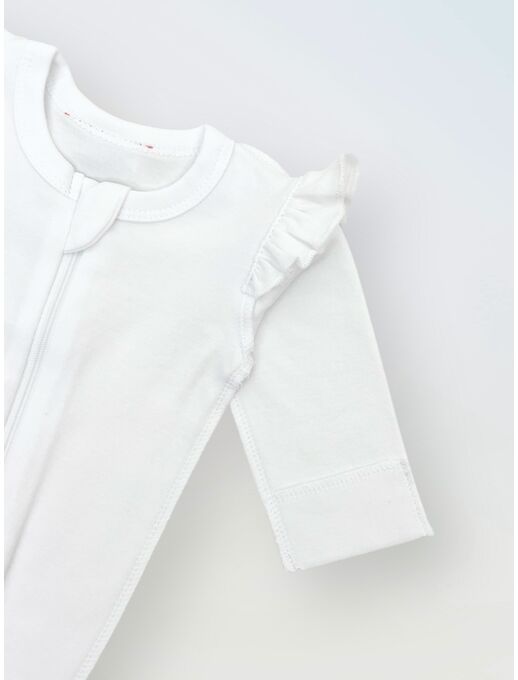 Комбинезон с рюшей по пройме и рюшей по лапкам, Белый