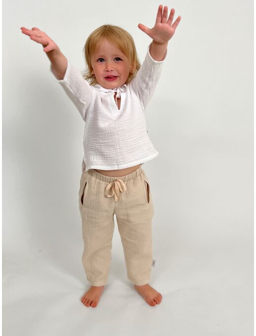 Штанишки с карманами из муслина, цвет Светло-бежевый