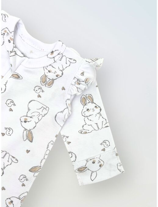 Комбинезон с рюшей по пройме и рюшей по лапкам, Зайчики и птички