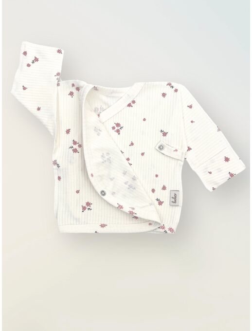 Распашонка в рубчик для новорожденных на кнопках, Букетики