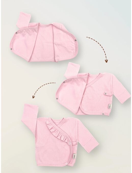 Распашонка в рубчик для новорожденных на кнопках, Чайная роза