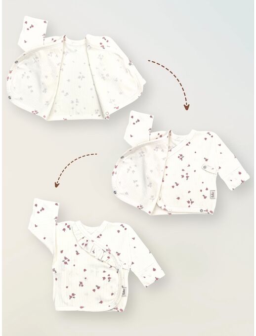 Распашонка в рубчик для новорожденных на кнопках, Букетики