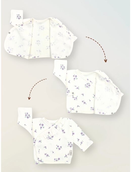 Распашонка в рубчик для новорожденных на кнопках, Незабудки