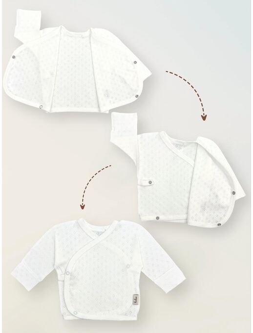 Распашонка для новорожденных с антицарапками из ажура, Молочный