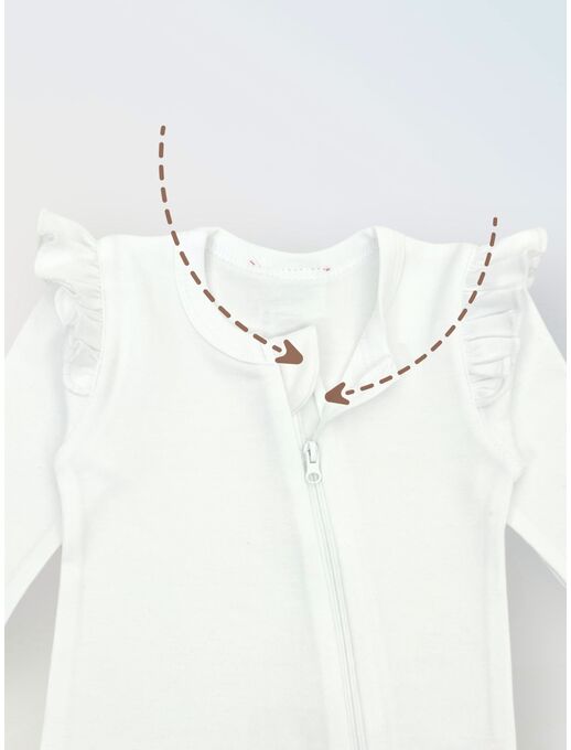 Комбинезон с рюшей по пройме и рюшей по лапкам, БелыйКомбинезон с рюшей по пройме и рюшей по лапкам, Белый