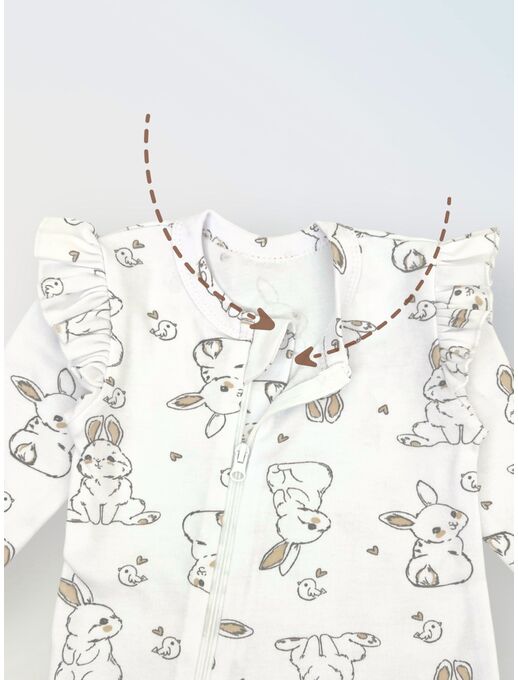 Комбинезон с рюшей по пройме и рюшей по лапкам, Зайчики и птички