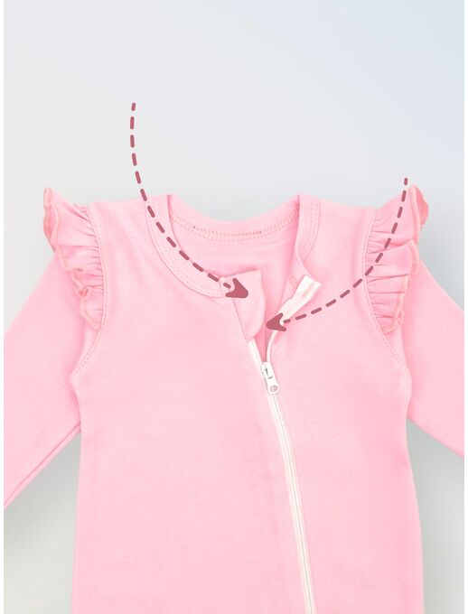 Комбинезон с рюшей по пройме и рюшей по лапкам, РозовыйКомбинезон с рюшей по пройме и рюшей по лапкам, Розовый