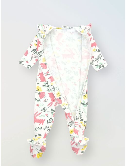 Комбинезон с рюшей по пройме и рюшей по лапкам, Зайчики в цветах