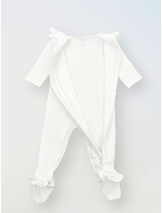 Комбинезон с рюшей по пройме и рюшей по лапкам, БелыйКомбинезон с рюшей по пройме и рюшей по лапкам, Белый
