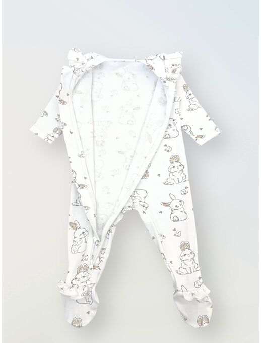 Комбинезон с рюшей по пройме и рюшей по лапкам, Зайчики и птички