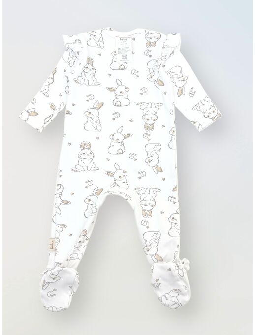 Комбинезон с рюшей по пройме и рюшей по лапкам, Зайчики и птички
