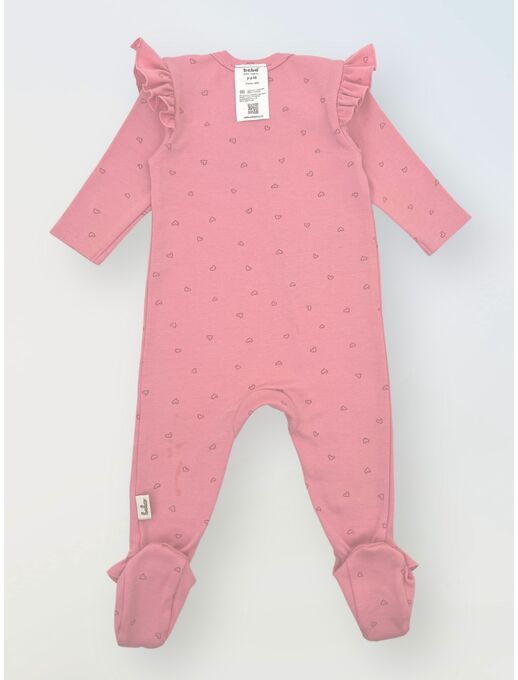 Комбинезон с рюшей по пройме и рюшей по лапкам, Сердечки на розовом