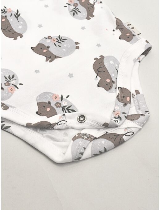 Боди кимоно для новорожденных короткий рукав Ежики с цветами р-ры 56-80, Расцветка одежды: Ежики с цветами, Выбрать размер: 56, изображение 2