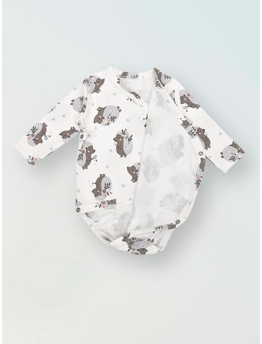 Боди кимоно с длинным рукавом, с антицарапками Ежики с цветами