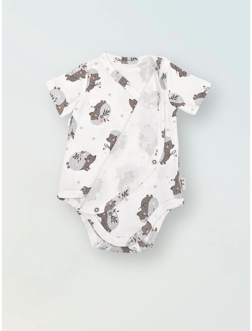 Боди кимоно для новорожденных короткий рукав Ежики с цветами р-ры 56-80, Расцветка одежды: Ежики с цветами, Выбрать размер: 56, изображение 3