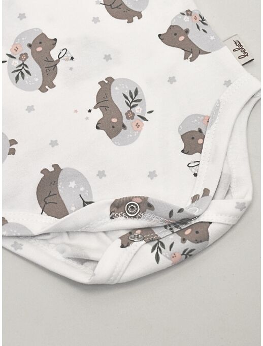 Боди кимоно с длинным рукавом, с антицарапками Ежики с цветами