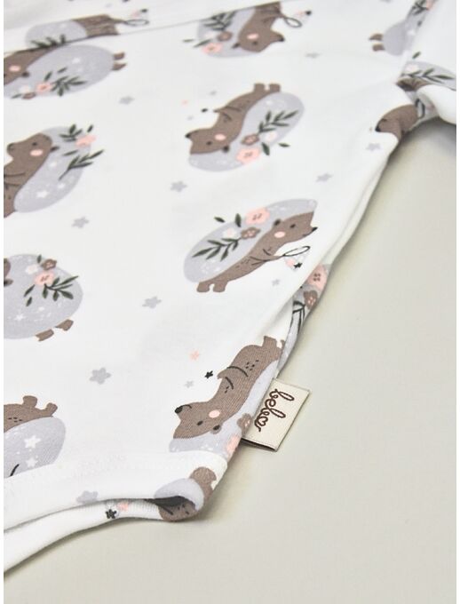 Боди кимоно с длинным рукавом, с антицарапками Ежики с цветами