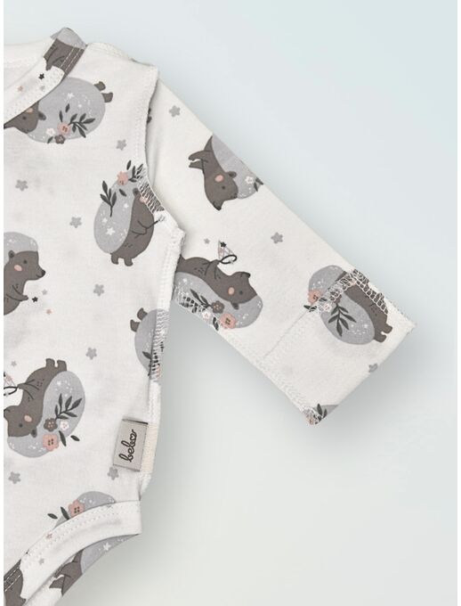 Боди кимоно с длинным рукавом, с антицарапками Ежики с цветами