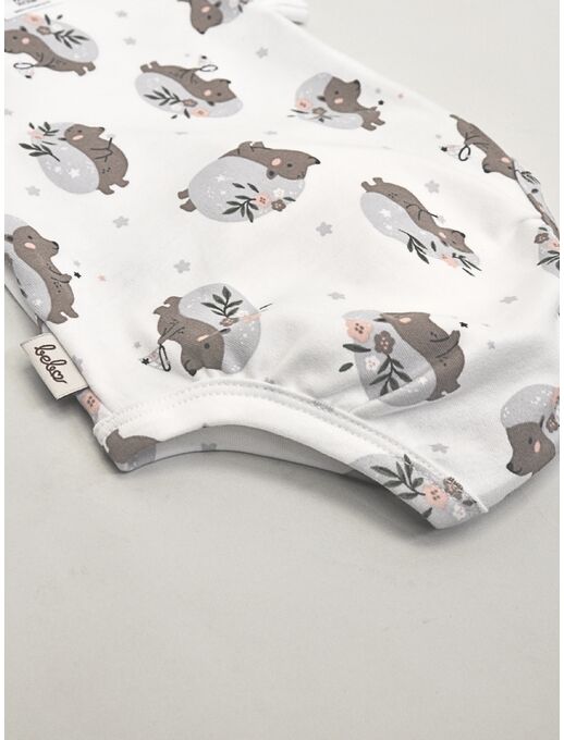 Боди кимоно с длинным рукавом, с антицарапками Ежики с цветами