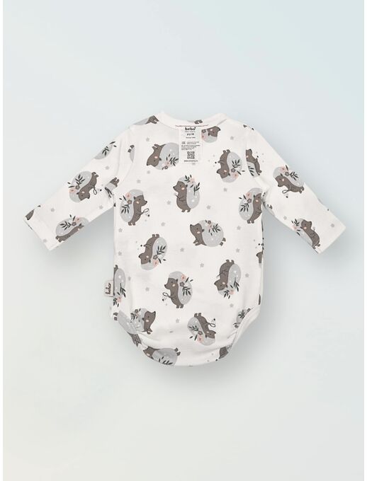 Боди кимоно с длинным рукавом, с антицарапками Ежики с цветами