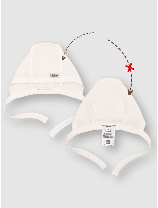 Теплый чепчик из футера с начесом, цвет молочный