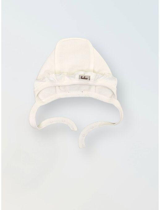 Теплый чепчик с рюшей из футера с начесом, цвет молочный