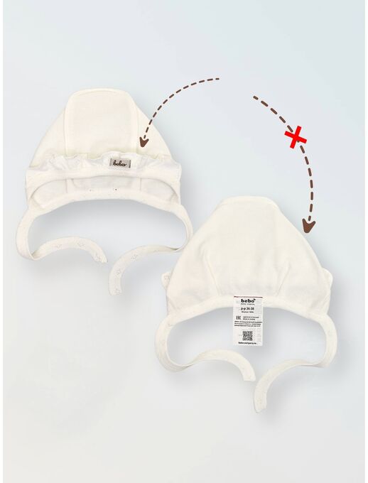 Теплый чепчик с рюшей из футера с начесом, цвет молочный