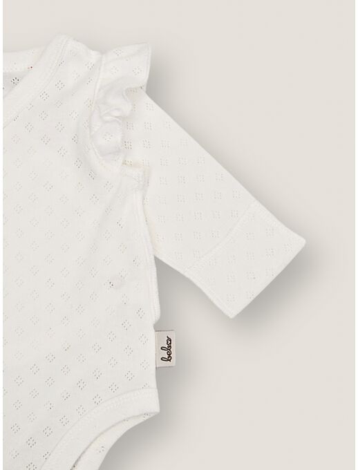 Ажурное боди Bebo на запах с крылышками и антицарапками, цвет Молочный