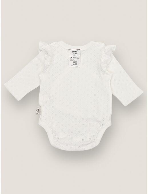 Ажурное боди Bebo на запах с крылышками и антицарапками, цвет Молочный