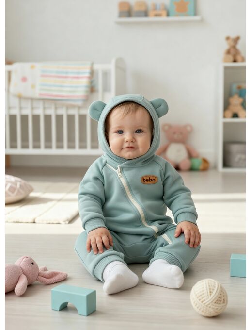 Теплый комбинезон из футера на манжетах