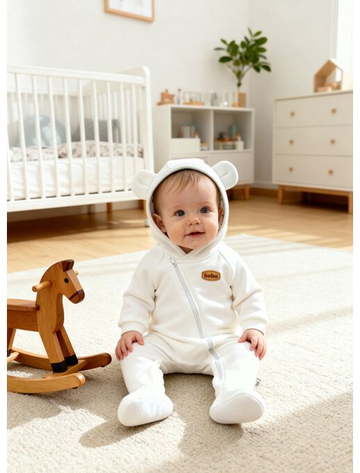 Комбинезон с капюшоном и ушками для новорожденного из футера